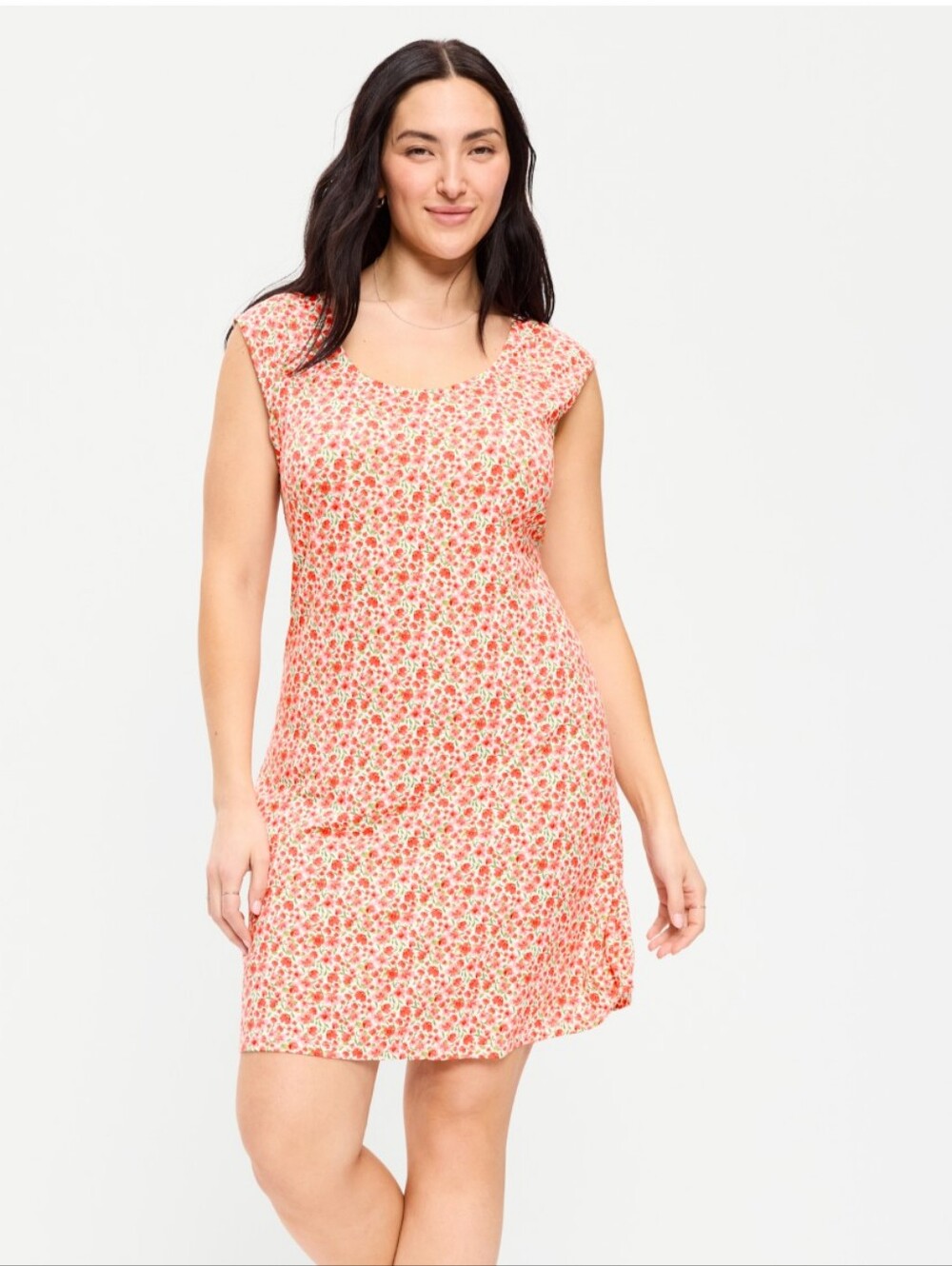 NWT Old Navy Red Pink Floral Cap Sleeve Soft Jersey Mini Dress Size Medium